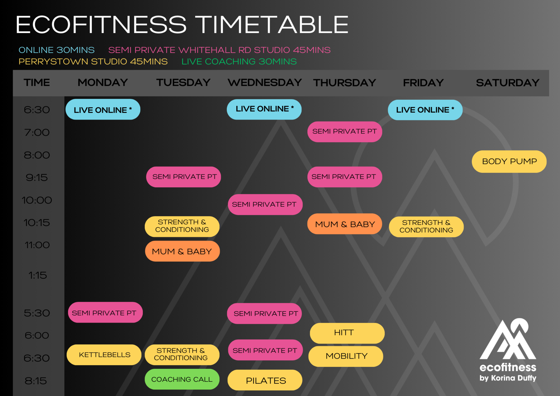 Eco Fitness Timetable